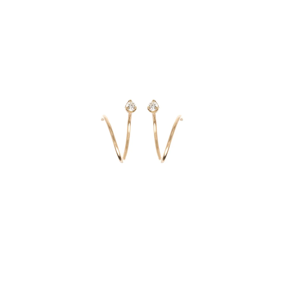 14k Prong Diamond Bar Swirl Hoops