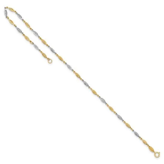14K TT Gold 10" Dia Cut Ankle Bracelet