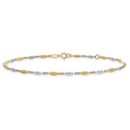 14K TT Gold 10" Dia Cut Ankle Bracelet