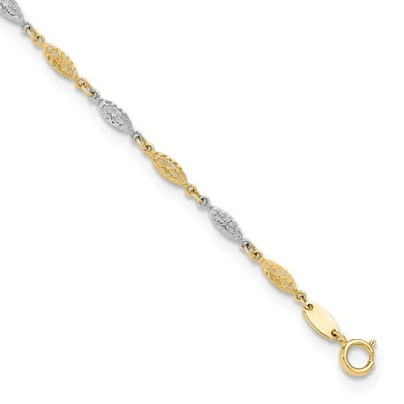 14K TT Gold 10" Dia Cut Ankle Bracelet