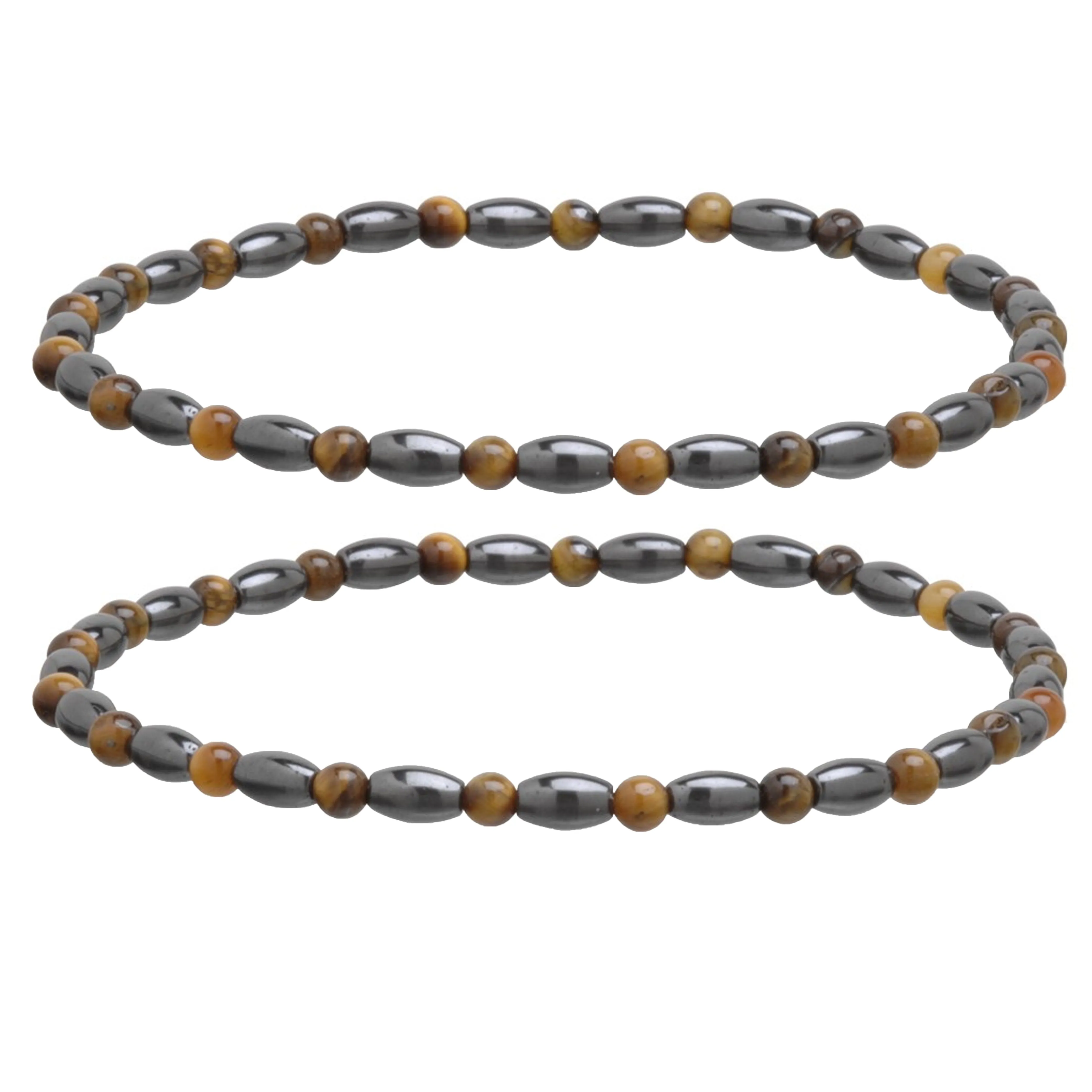 2 Pc Tiger Eye Ankle Bracelet Magnetic Therapy Healing Energy Crystal Beads