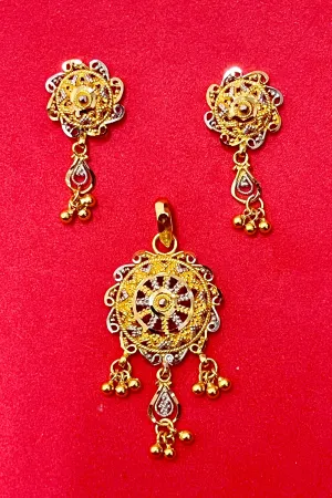 22 KT Gold Round Engraved Bells Pendant Set (D130)
