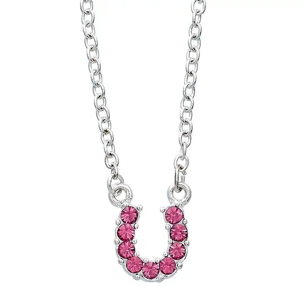 AWST Int'l Aqua Rhinestone Horseshoe Necklace w/Horse Head Gift Box