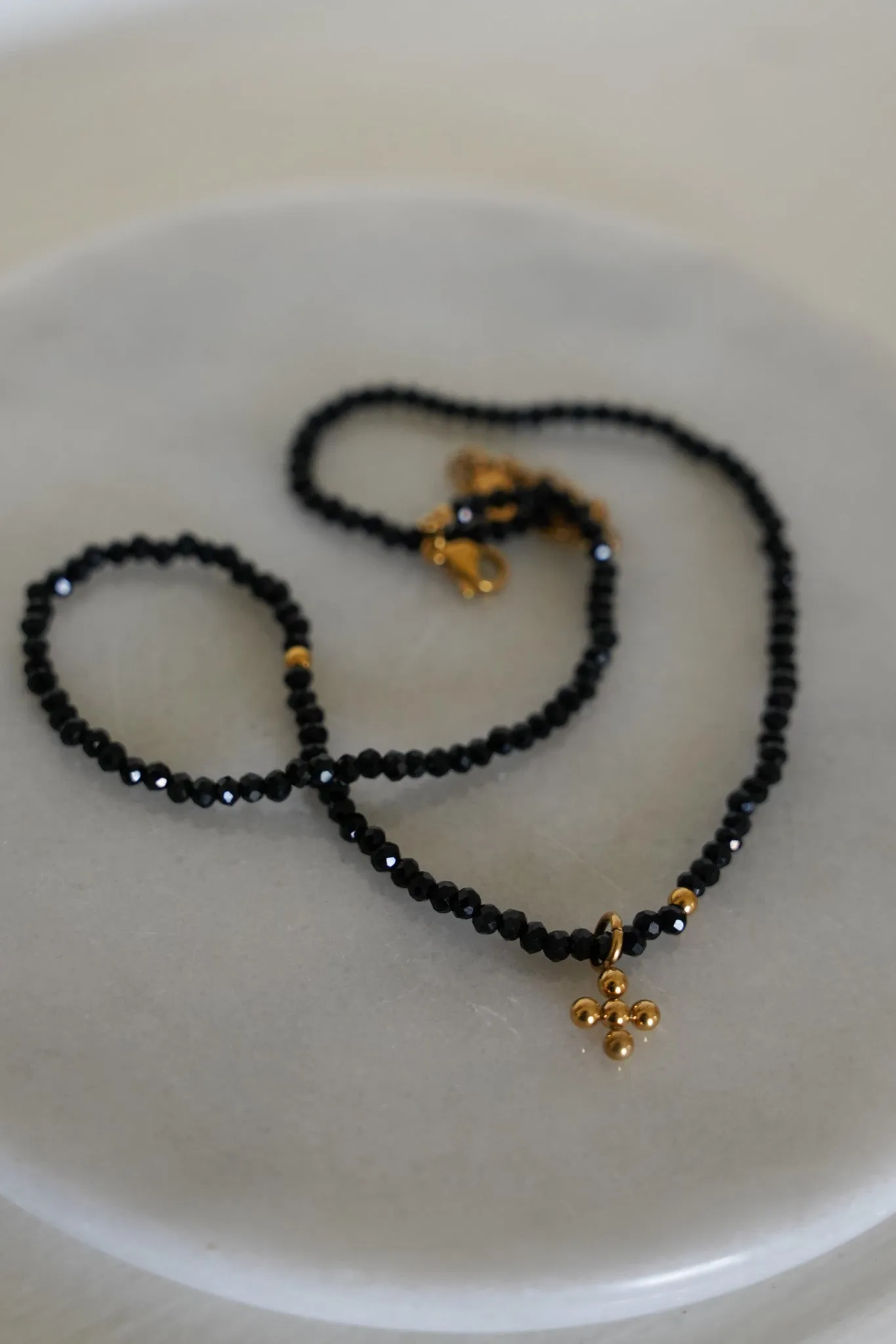 Black Beaded Cross Necklace