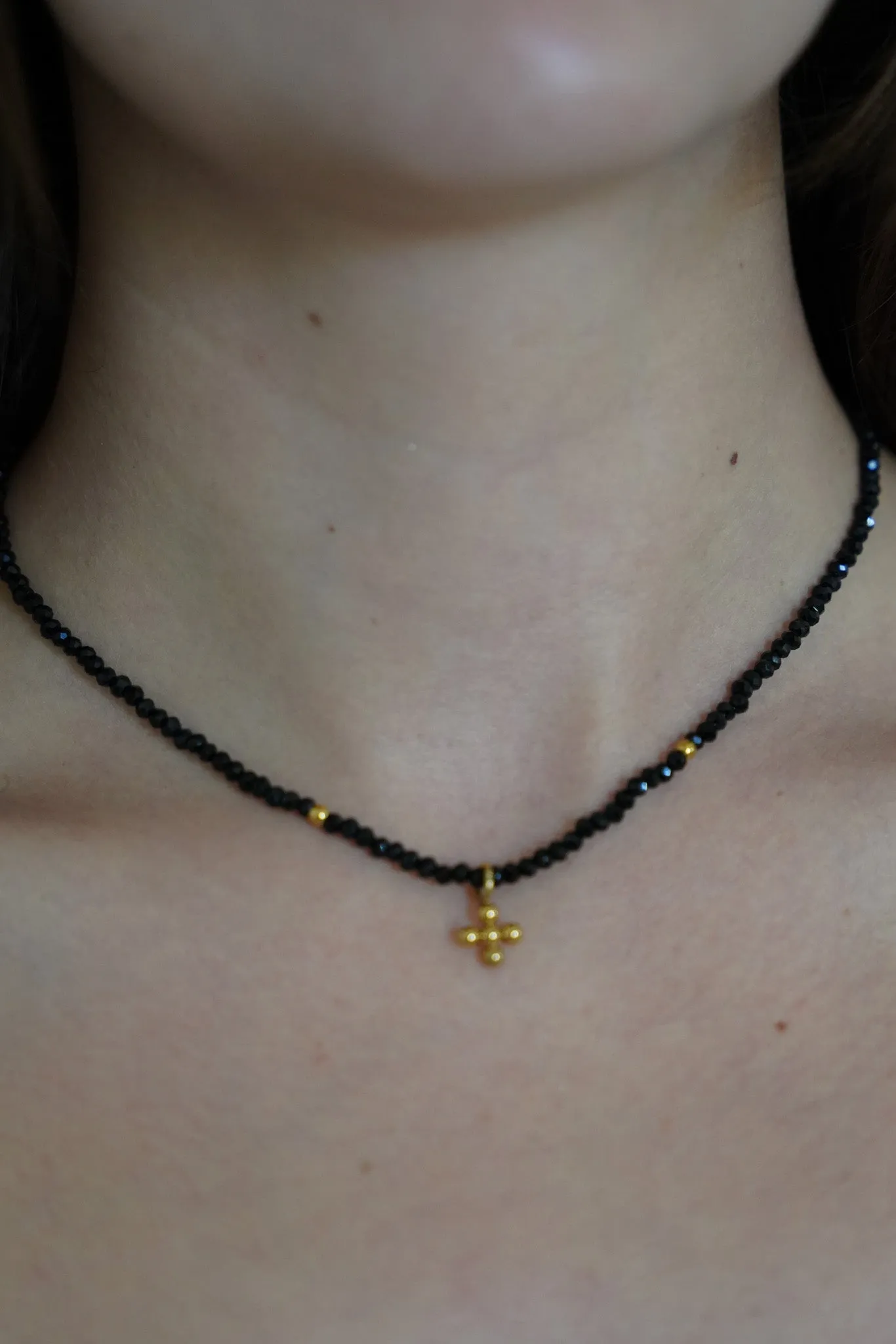 Black Beaded Cross Necklace