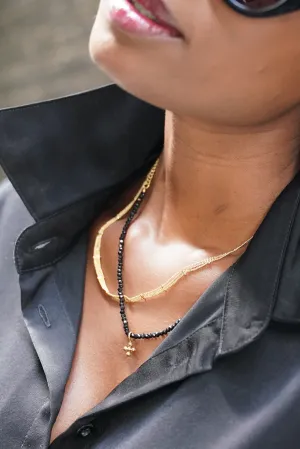 Black Beaded Cross Necklace