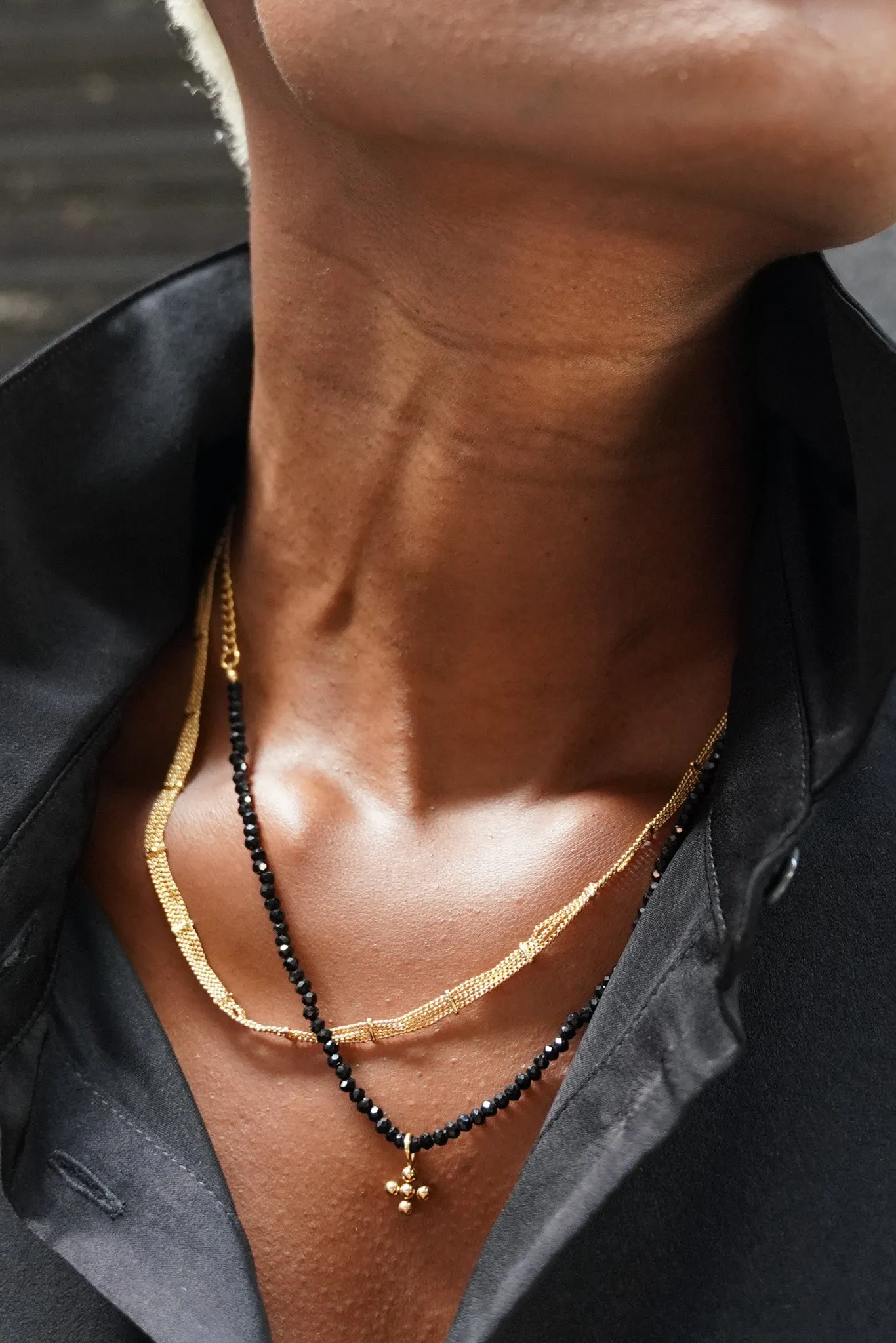 Black Beaded Cross Necklace