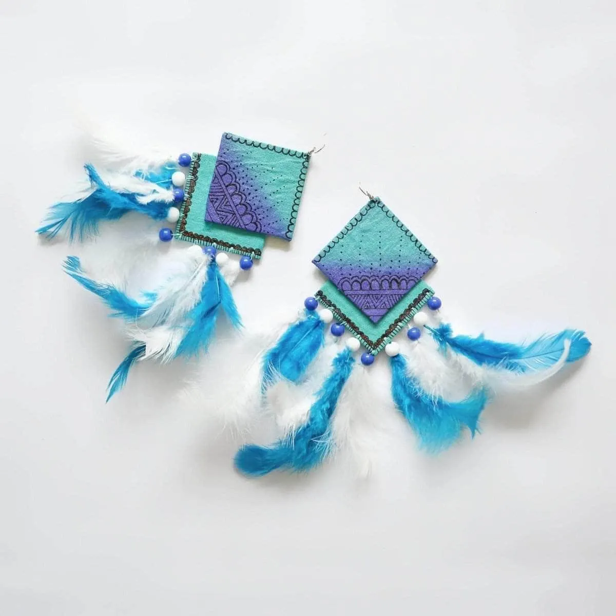 Bleu Plumage Handpainted Blue (Earrings)
