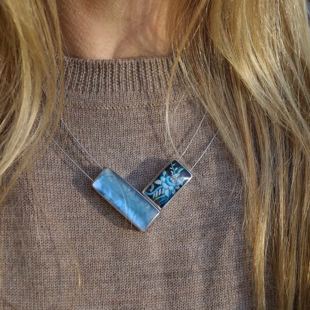 Blue Kimono Magnetic V Pendant