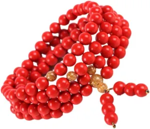Buddha Bead Bracelet 108 Natural Red Coral for Men Women Buddhist Beads Bracelet 5mm Round Beads