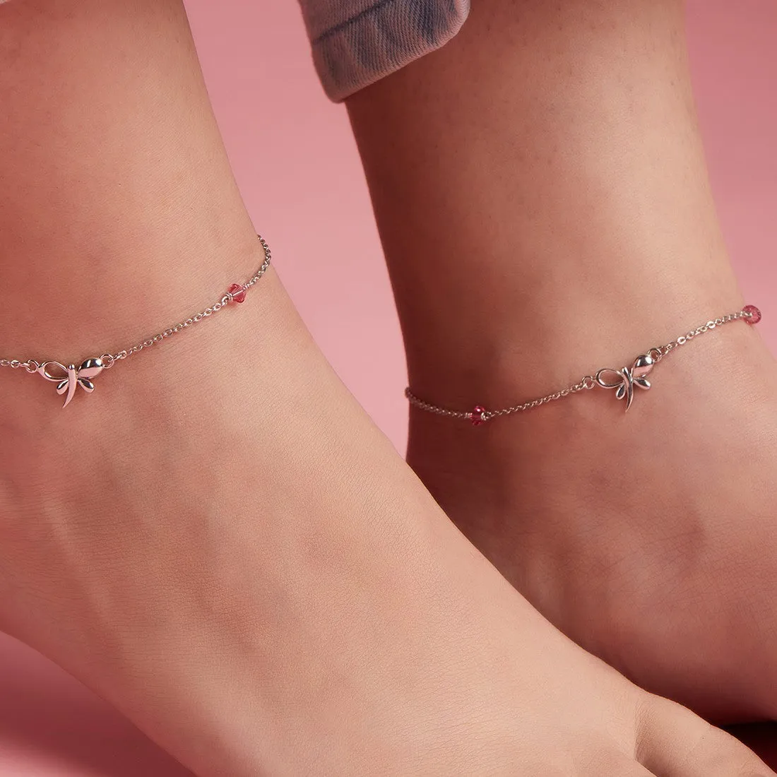 Butterfly with studded stone 925 Sterling Silver Anklets