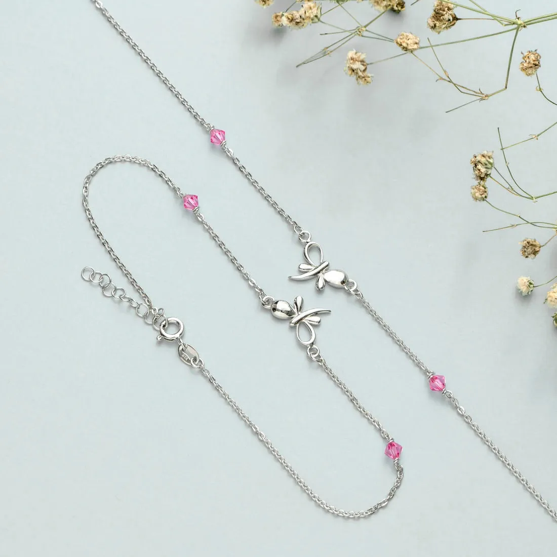 Butterfly with studded stone 925 Sterling Silver Anklets