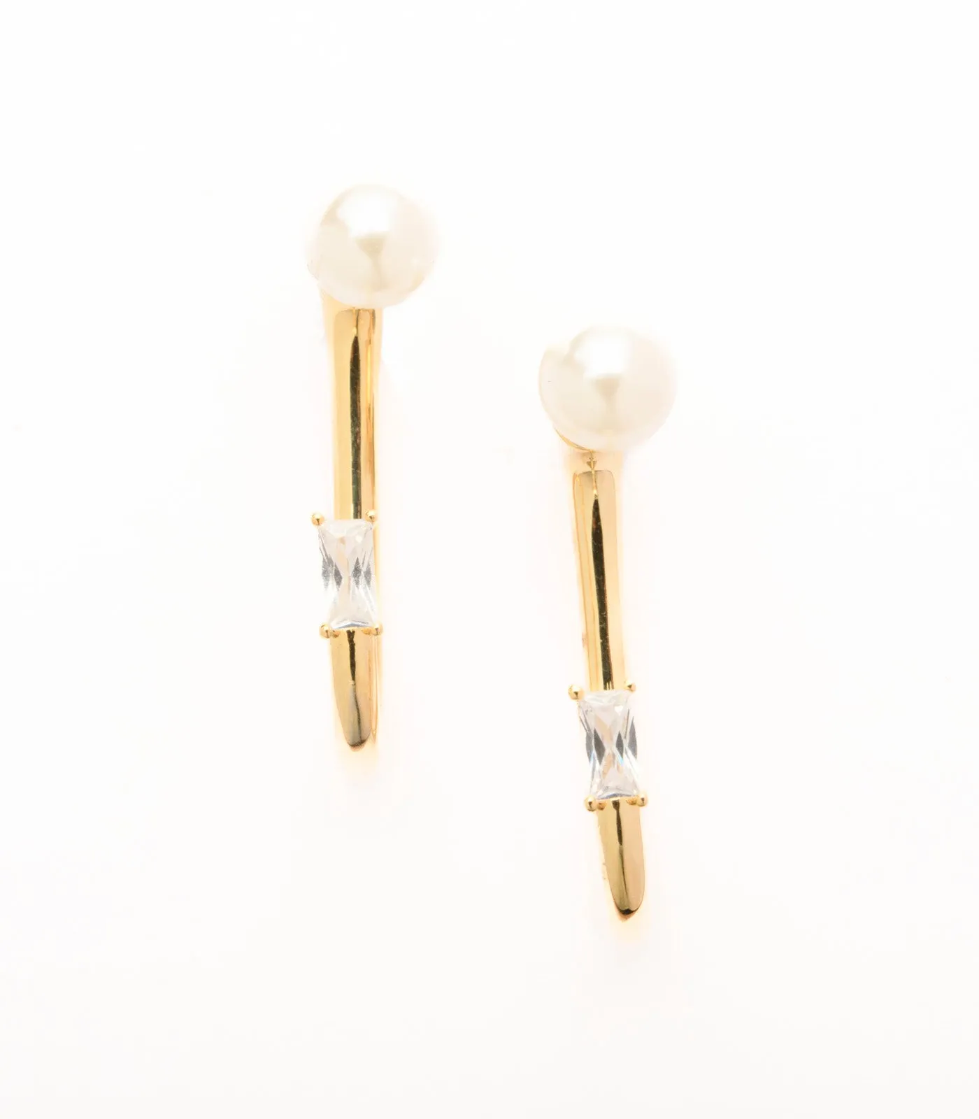 Classy Golden Color Hoop Of Pearls And Shiny Stones Earrings (Brass)