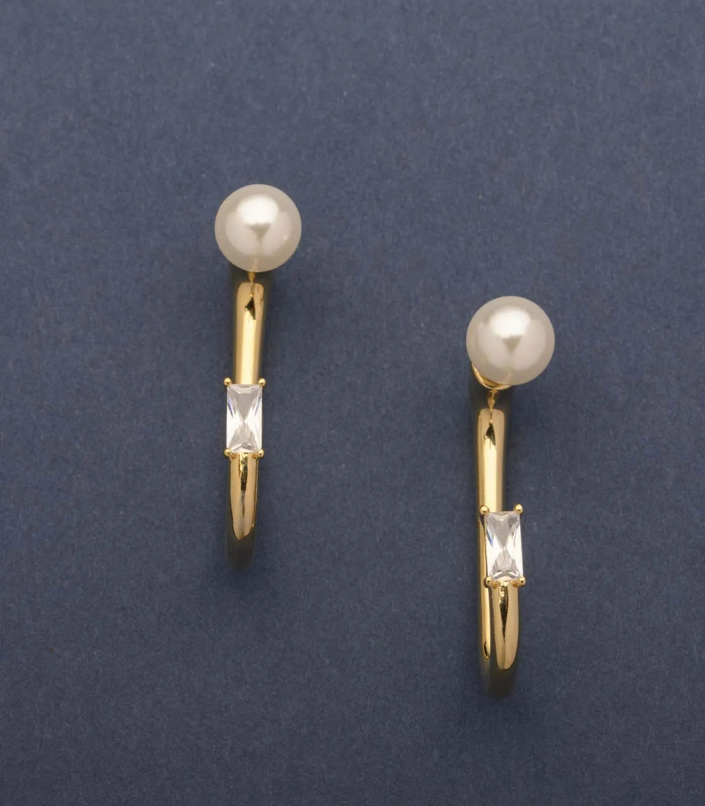 Classy Golden Color Hoop Of Pearls And Shiny Stones Earrings (Brass)
