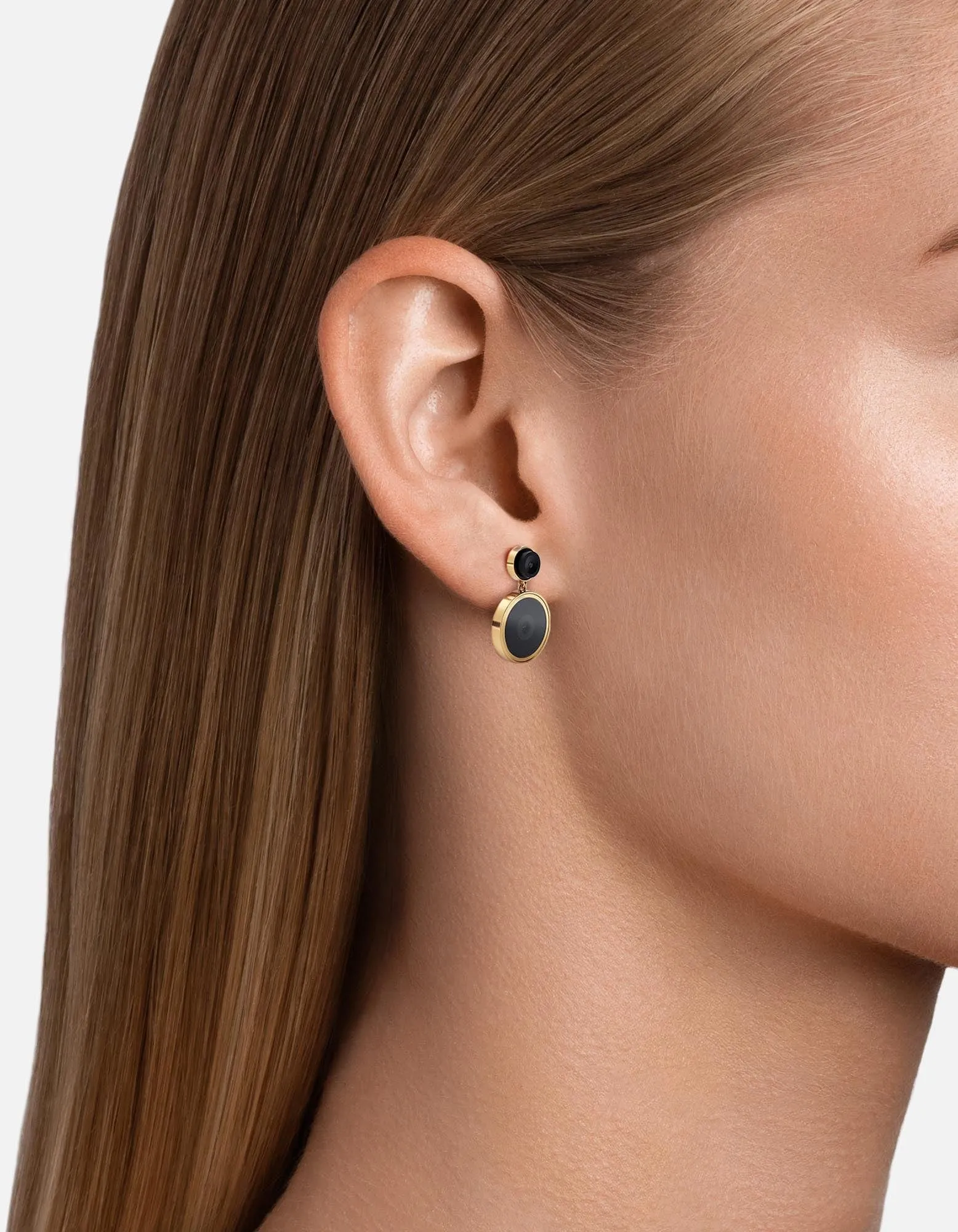 Dual Camera Dual Stud Earrings, 14k Gold