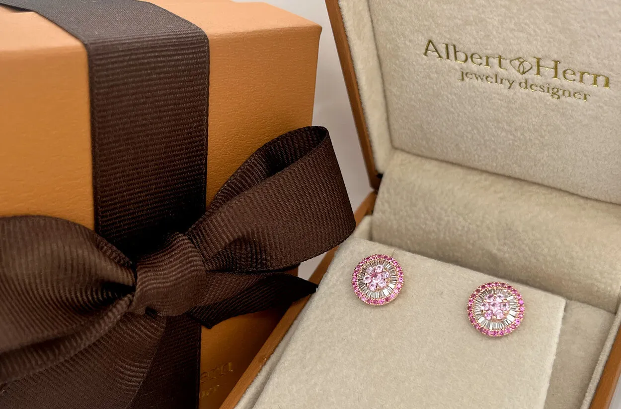 Earrings 18kt Gold Center-Border Pink Sapphires & Diamonds Pizza