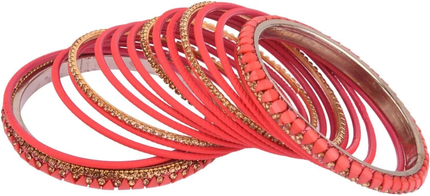 Efulgenz Women's Indian Bangles Set Crystal Rhinestone Bracelets with Plain Matte Finish Metal Bangles Bridal Bangle Set for Wedding Party Fashion Costume Accessories Bollywood Jewelry (34 Pcs)