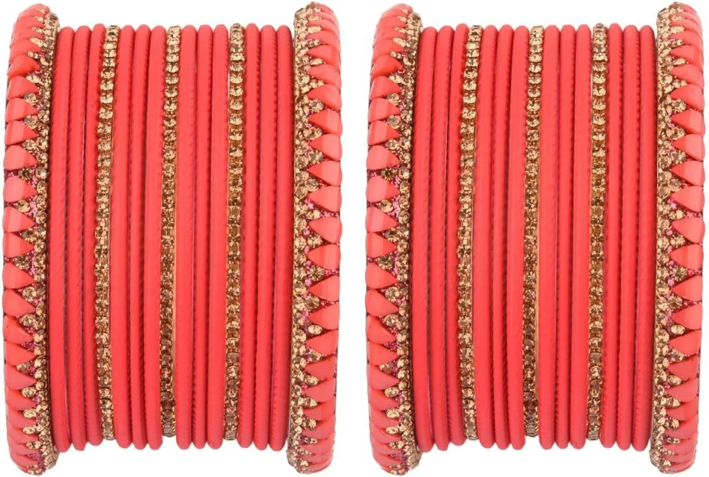 Efulgenz Women's Indian Bangles Set Crystal Rhinestone Bracelets with Plain Matte Finish Metal Bangles Bridal Bangle Set for Wedding Party Fashion Costume Accessories Bollywood Jewelry (34 Pcs)