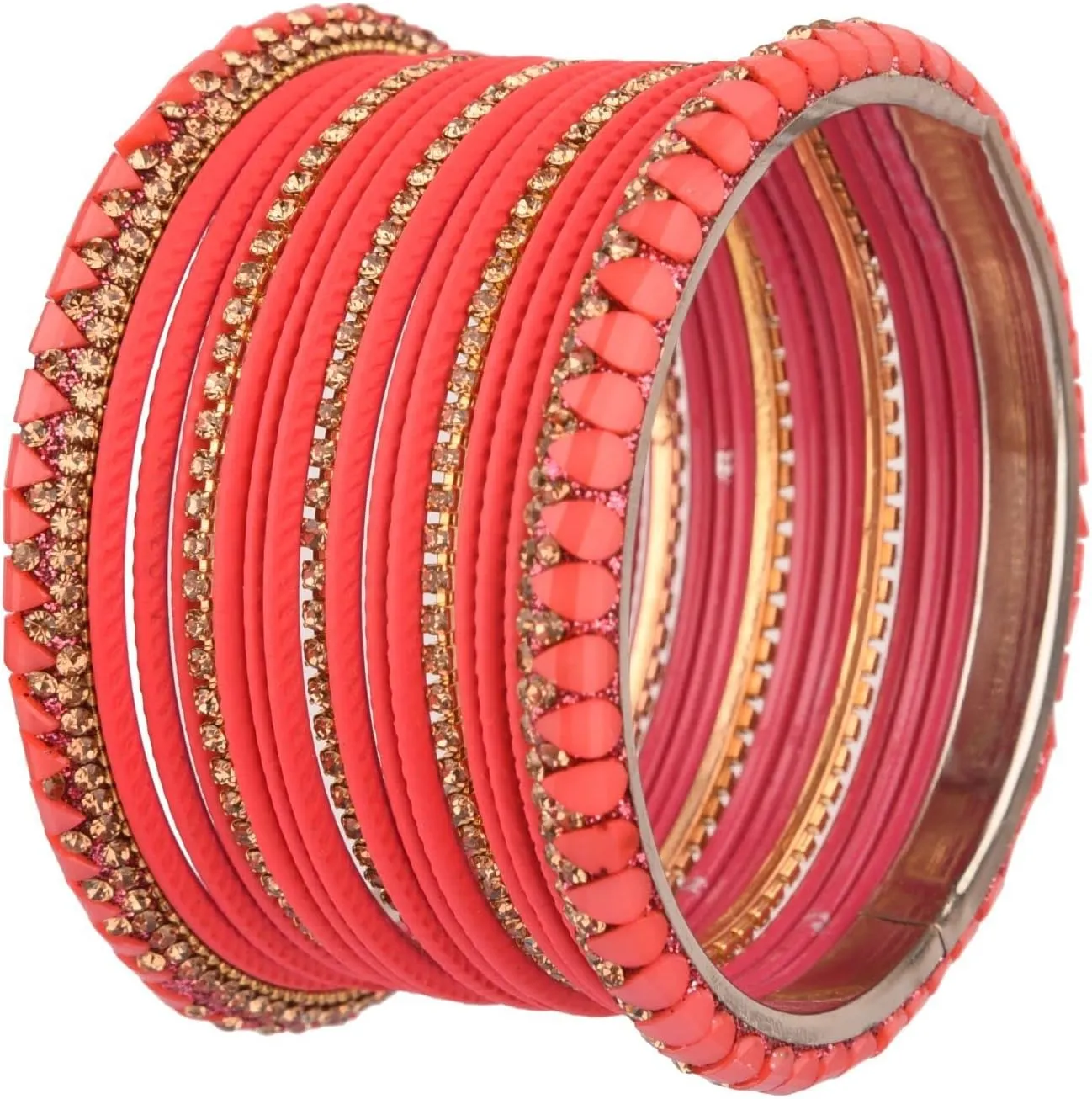 Efulgenz Women's Indian Bangles Set Crystal Rhinestone Bracelets with Plain Matte Finish Metal Bangles Bridal Bangle Set for Wedding Party Fashion Costume Accessories Bollywood Jewelry (34 Pcs)