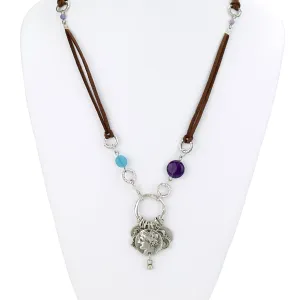 Greek Coin Charms Necklace on Suede