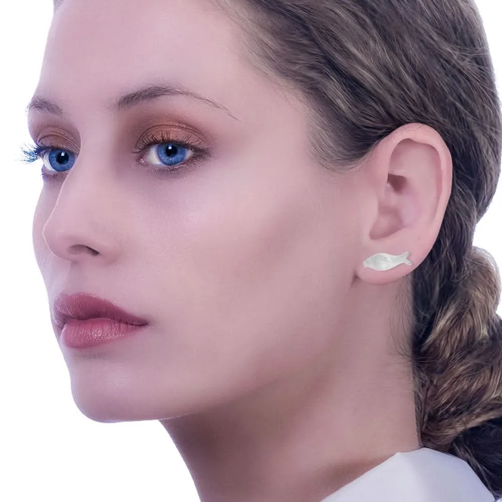 Handmade Silver Stud Earrings Little Fish