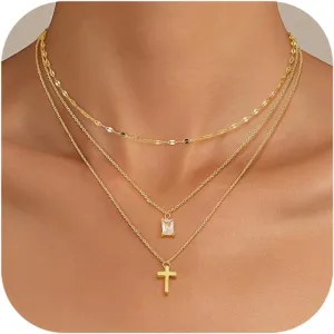 Kakonia Layered Gold Necklace for Women 14K Gold Plated Pendant Necklace Set Gold Necklace Satck Dainty Gold Chain Trendy Jewelry for Women