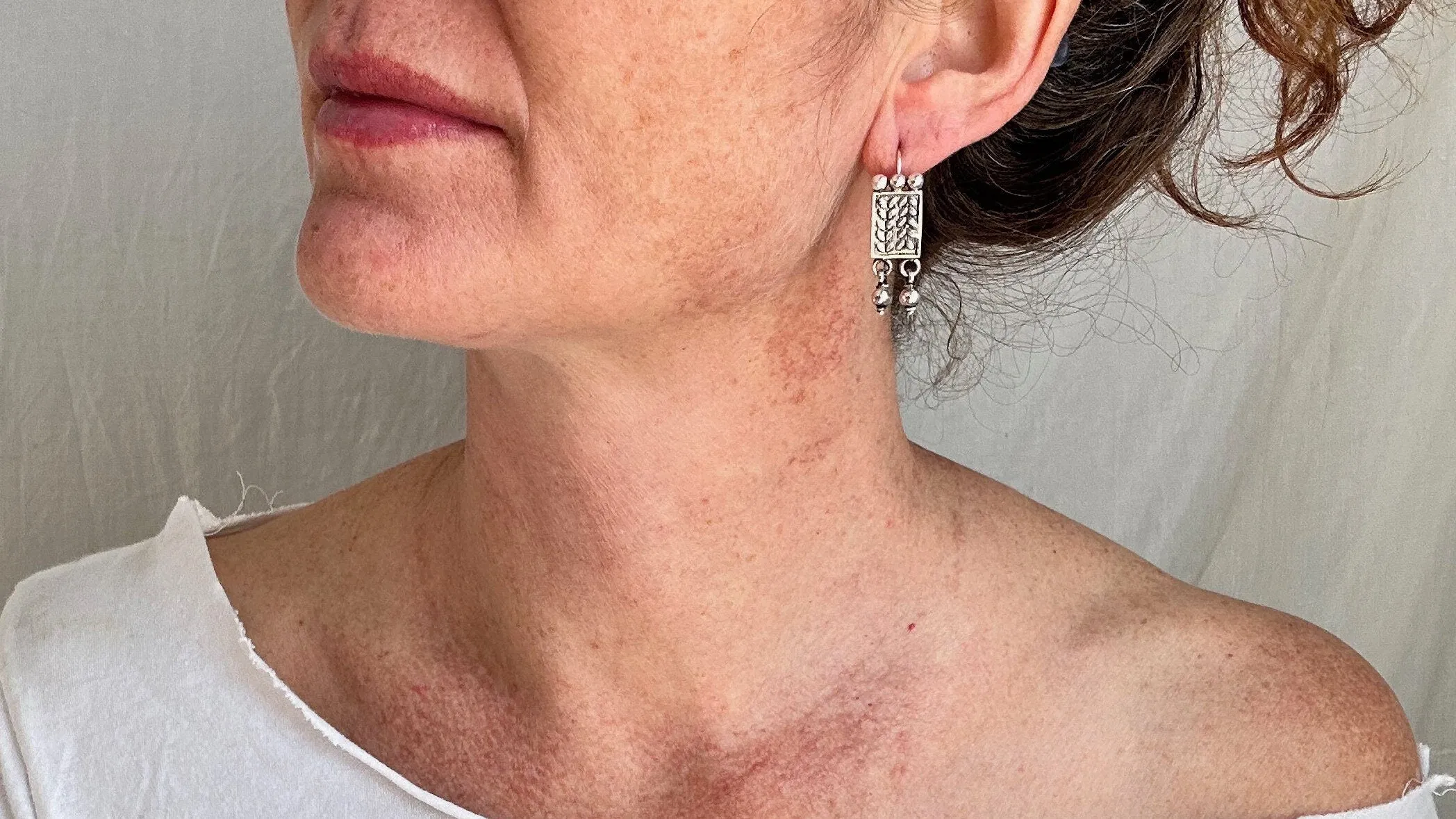 Leafy Earrings with Dangles. India. Sterling Silver. 1071