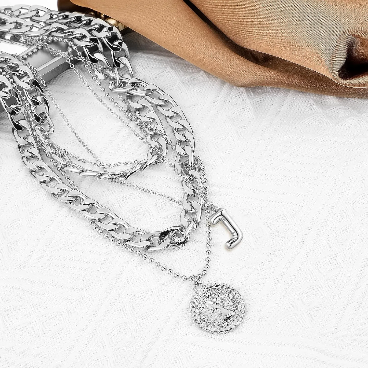 MJartoria Gold Layered Necklaces for Women Trendy Balloon Initial Pendant Necklace Dainty Chunky Chain Choker Necklaces Jewelry Birthday Gifts