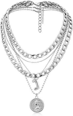 MJartoria Gold Layered Necklaces for Women Trendy Balloon Initial Pendant Necklace Dainty Chunky Chain Choker Necklaces Jewelry Birthday Gifts