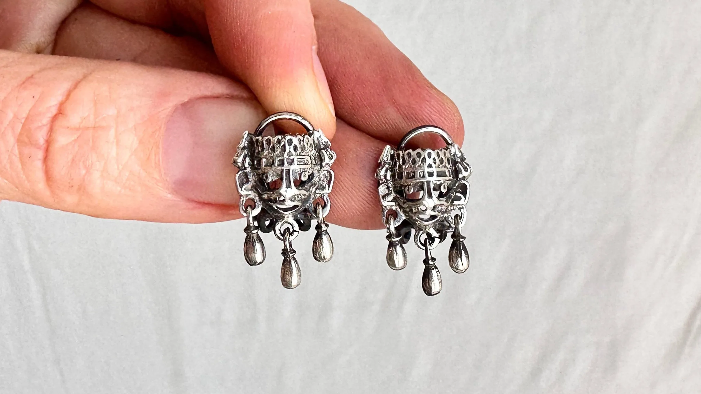 Monte Alban Reproduction Earrings. Oaxacan. Sterling Silver. Mexico. Frida Kahlo. 1317
