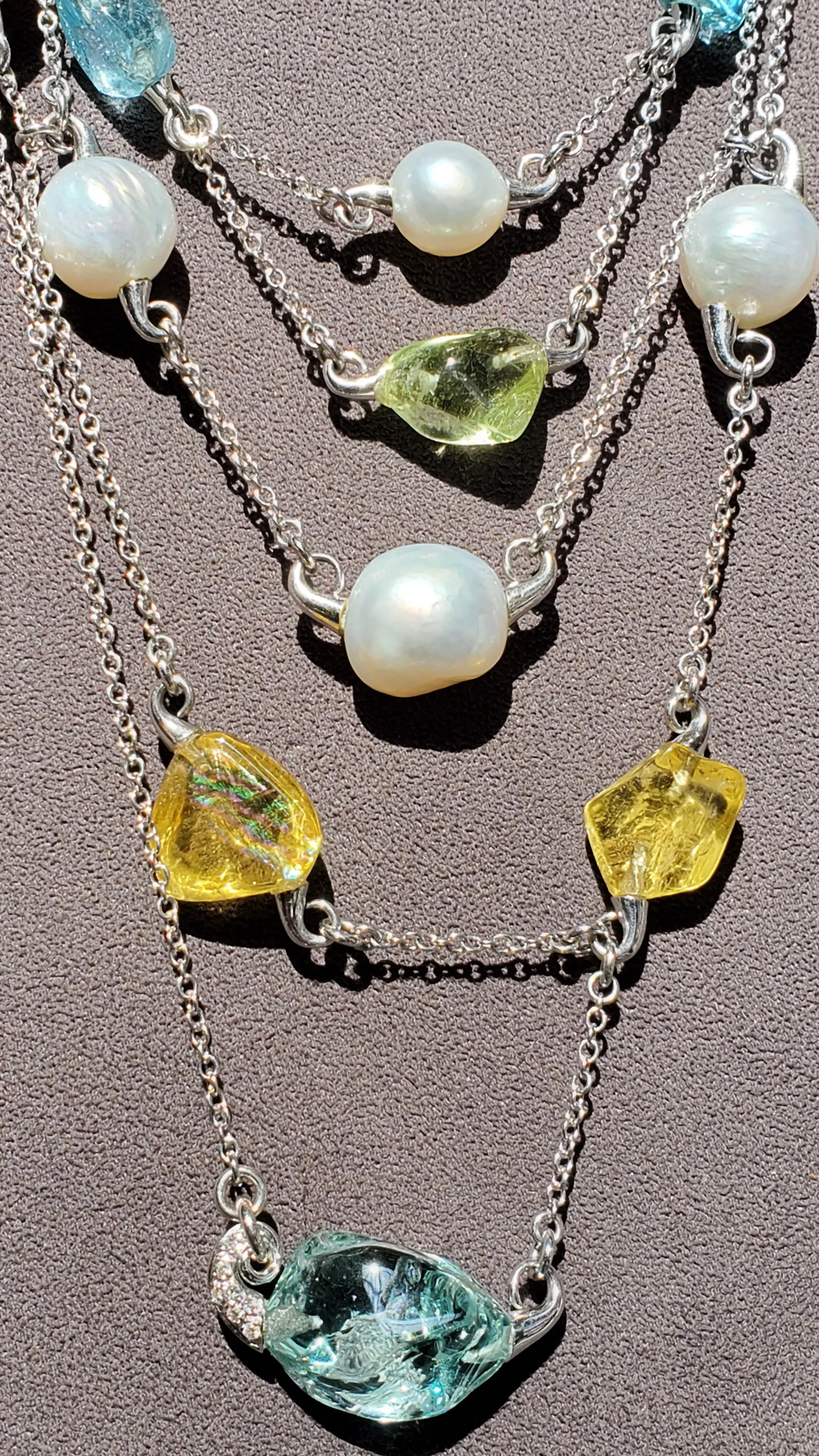 One of a kind South Sea Pearl & Beryl Layered Necklace