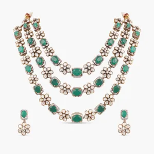 Radiant Floral Moissanite Silver Necklace Set