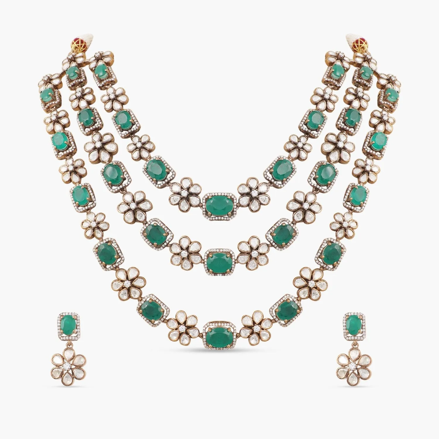 Radiant Floral Moissanite Silver Necklace Set