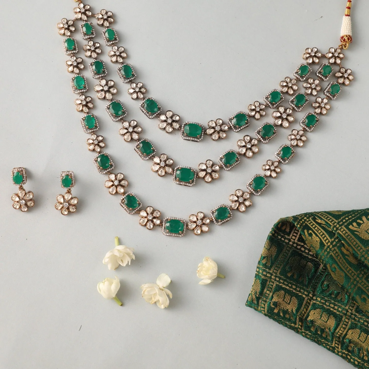 Radiant Floral Moissanite Silver Necklace Set