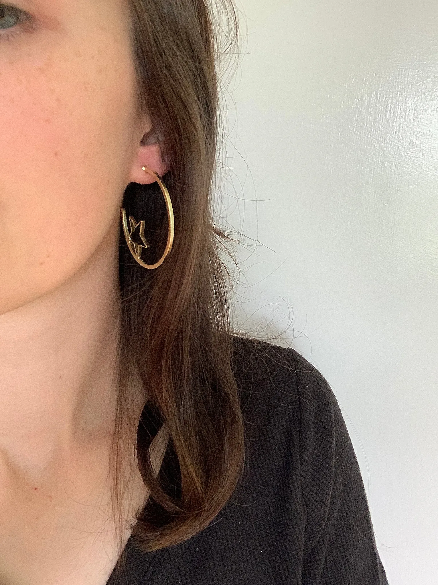 Sheila Fajl Star Gazing Hoop Earrings in Brushed Gold Plated