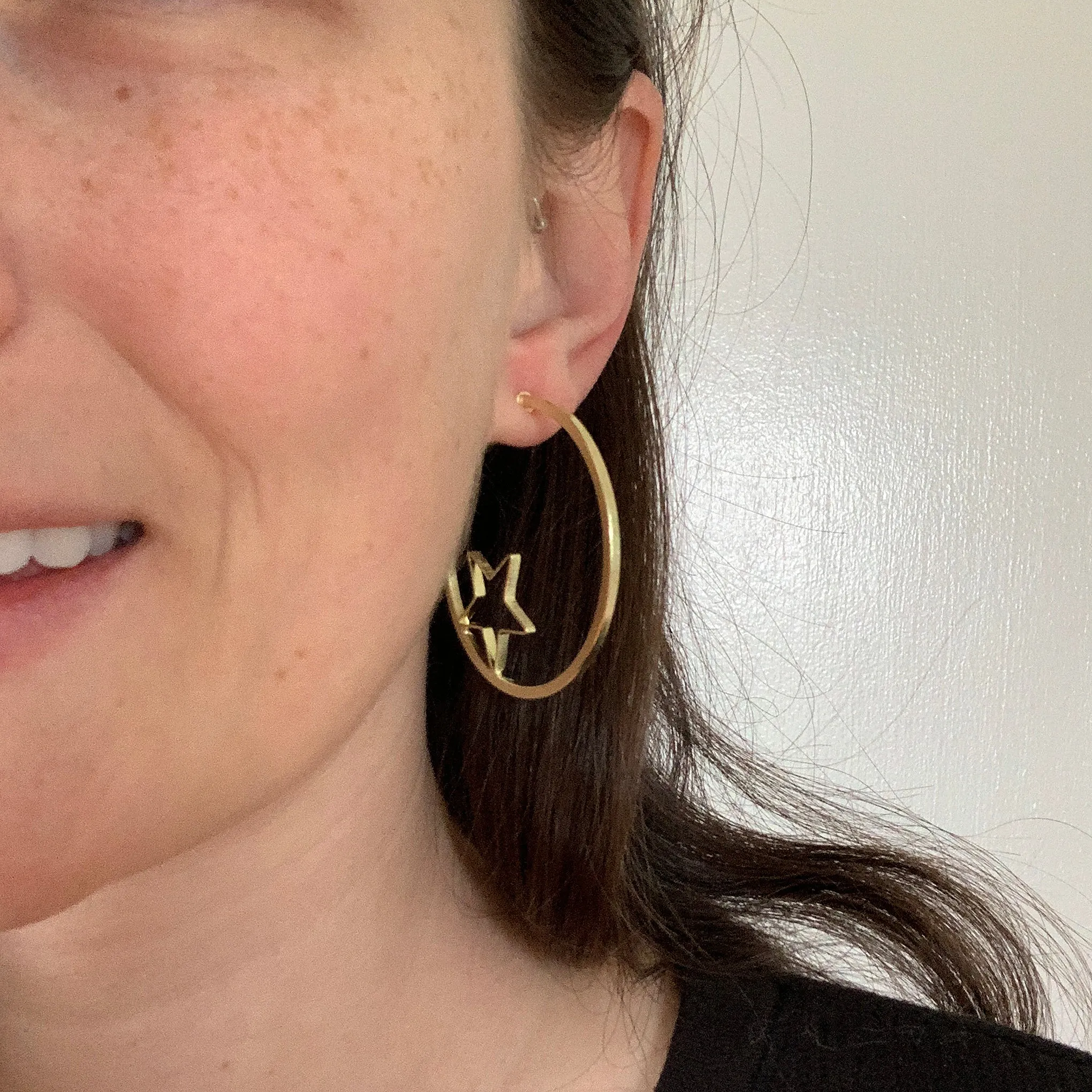 Sheila Fajl Star Gazing Hoop Earrings in Brushed Gold Plated