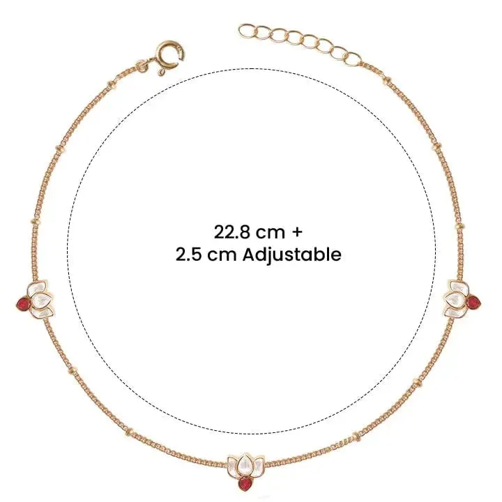 Silver Lotus Kundan 3 Motifs Anklet