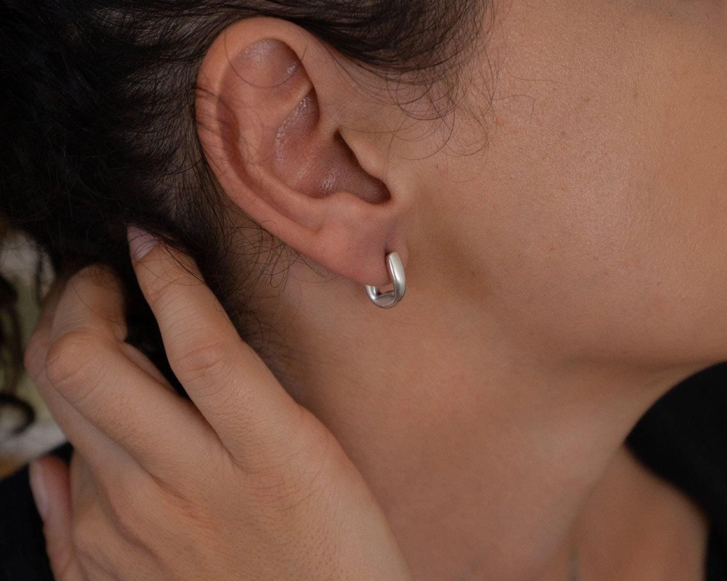 Silver Small Molten Hoop Earrings