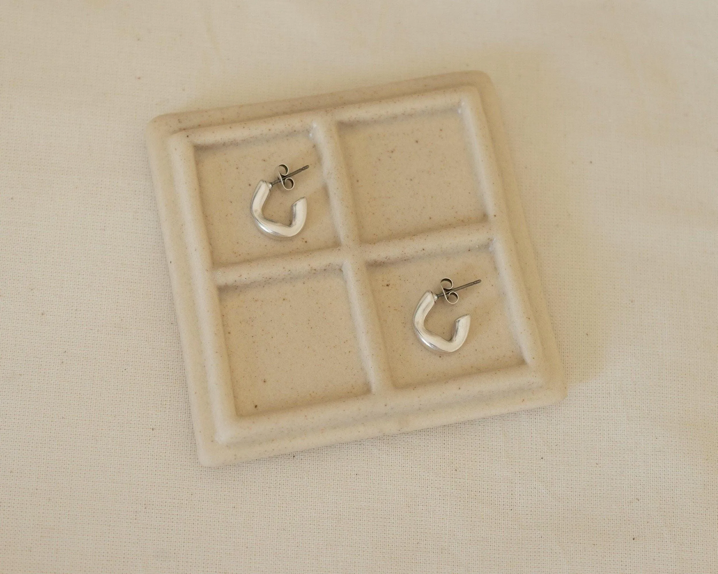 Silver Small Molten Hoop Earrings