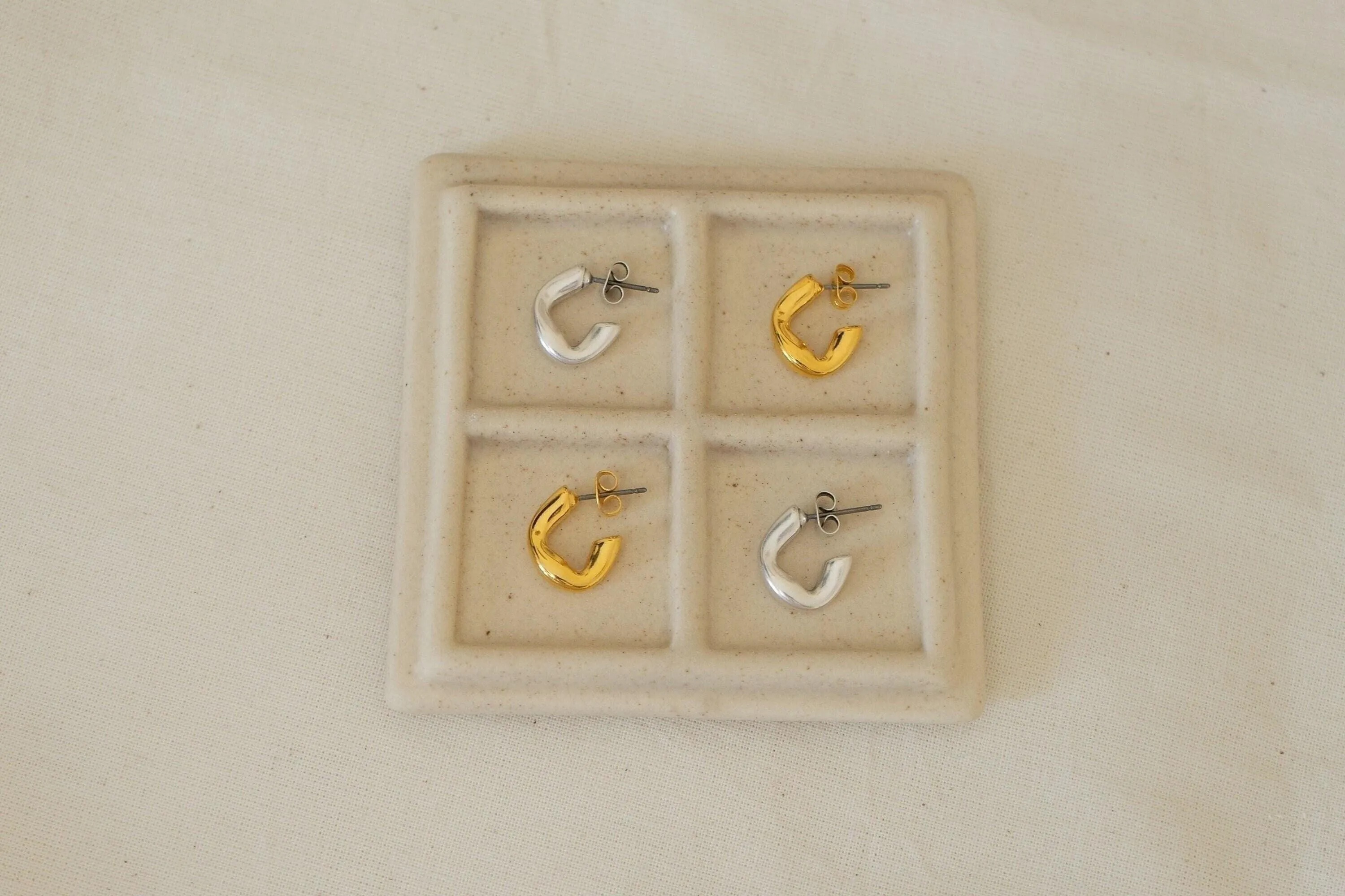 Silver Small Molten Hoop Earrings