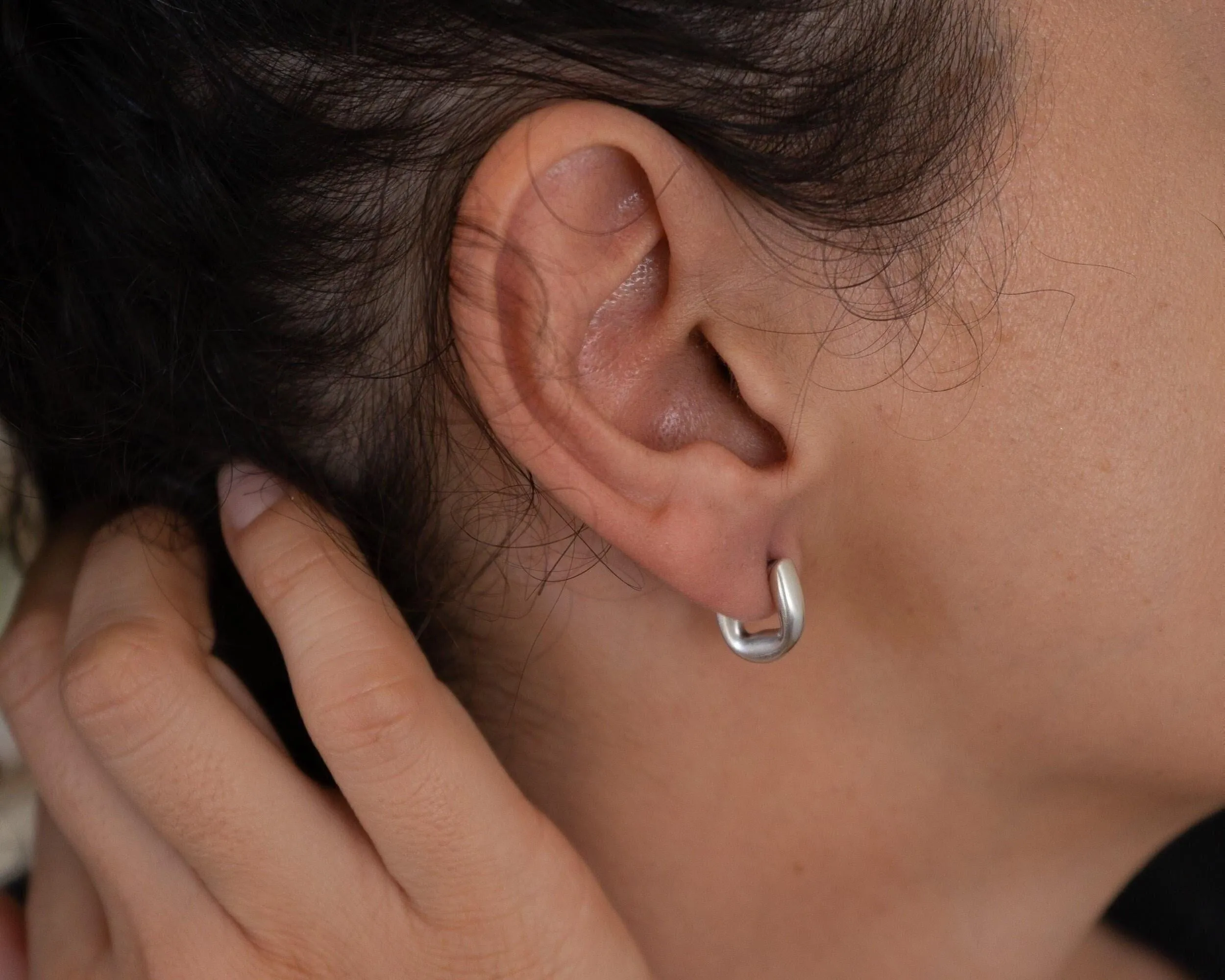 Silver Small Molten Hoop Earrings