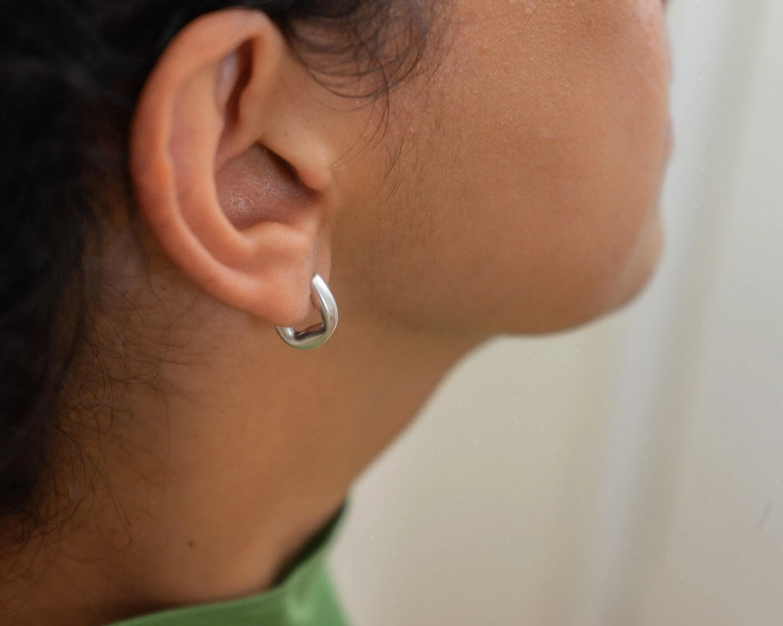 Silver Small Molten Hoop Earrings