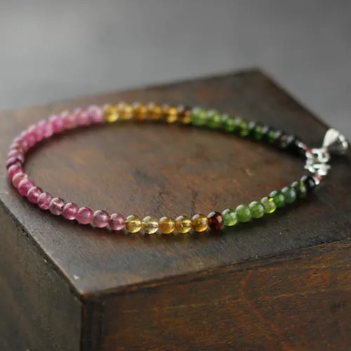 Sterling Silver Tourmaline Beaded Anklet Handmade Jewelry Accessories Women