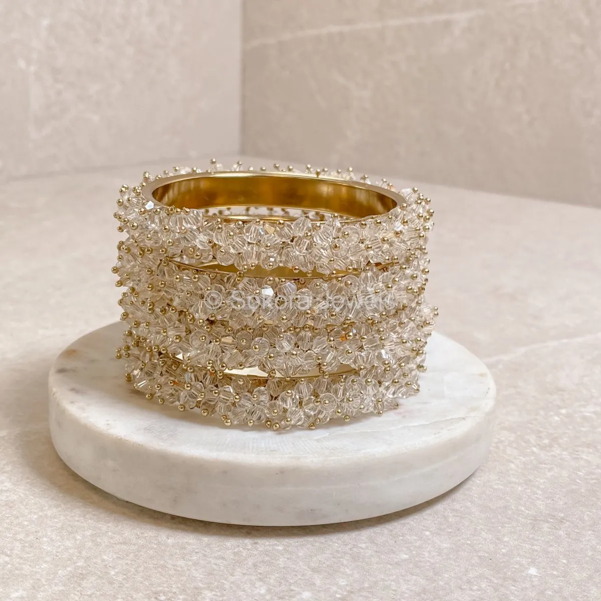 Thanjina Clear Beaded Cluster Bangles
