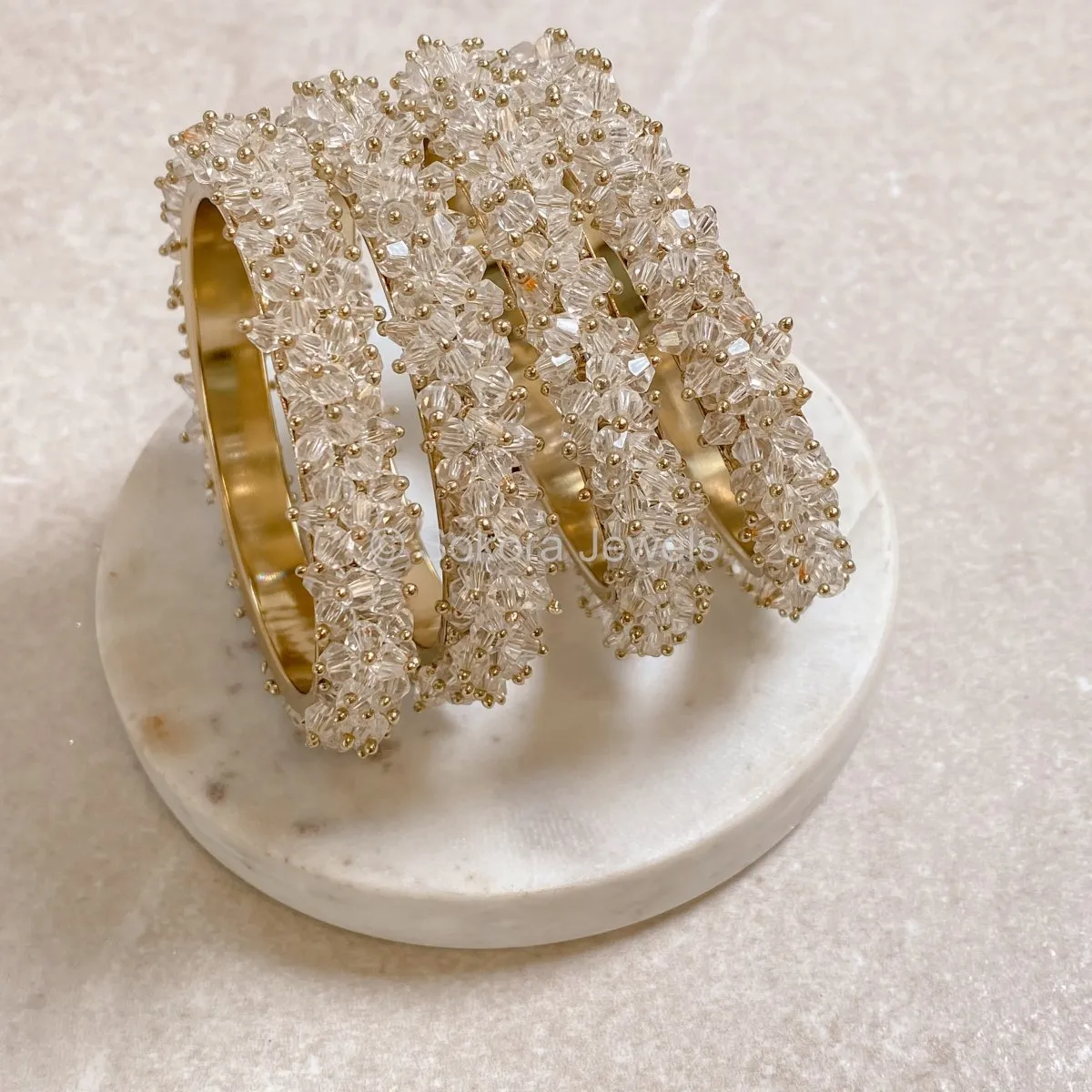 Thanjina Clear Beaded Cluster Bangles
