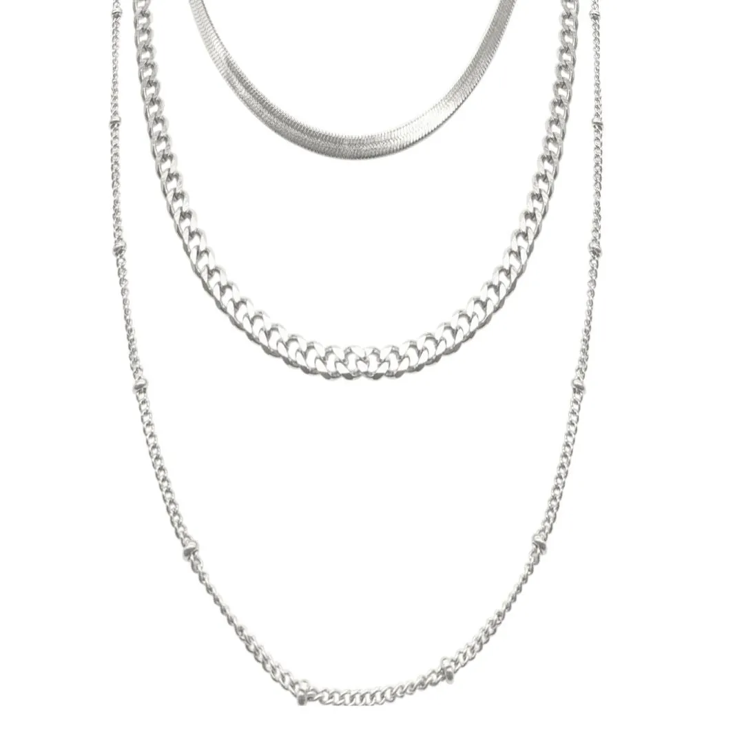 Triple Layered Chain Necklace silver gold