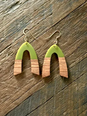 Wooden & Gold Foil Drop Earrings - Natural V