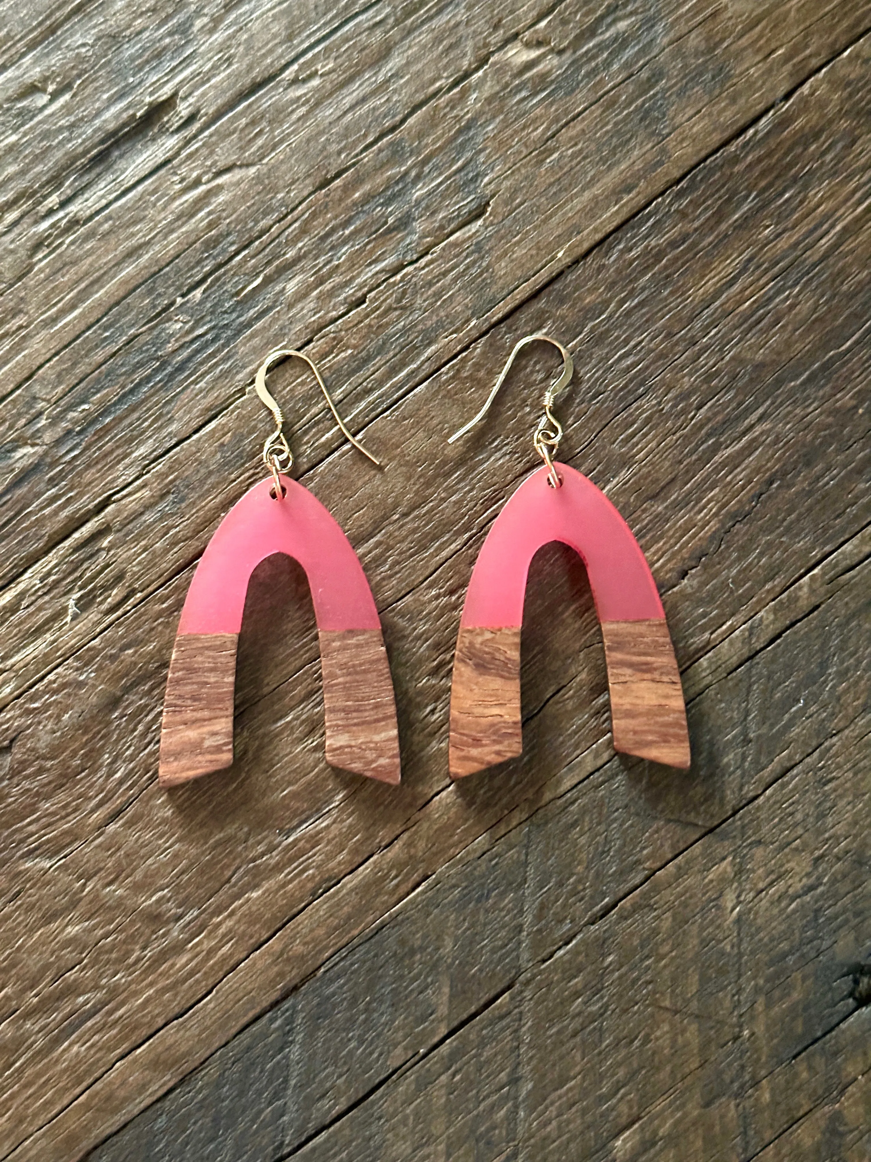 Wooden & Gold Foil Drop Earrings - Natural V