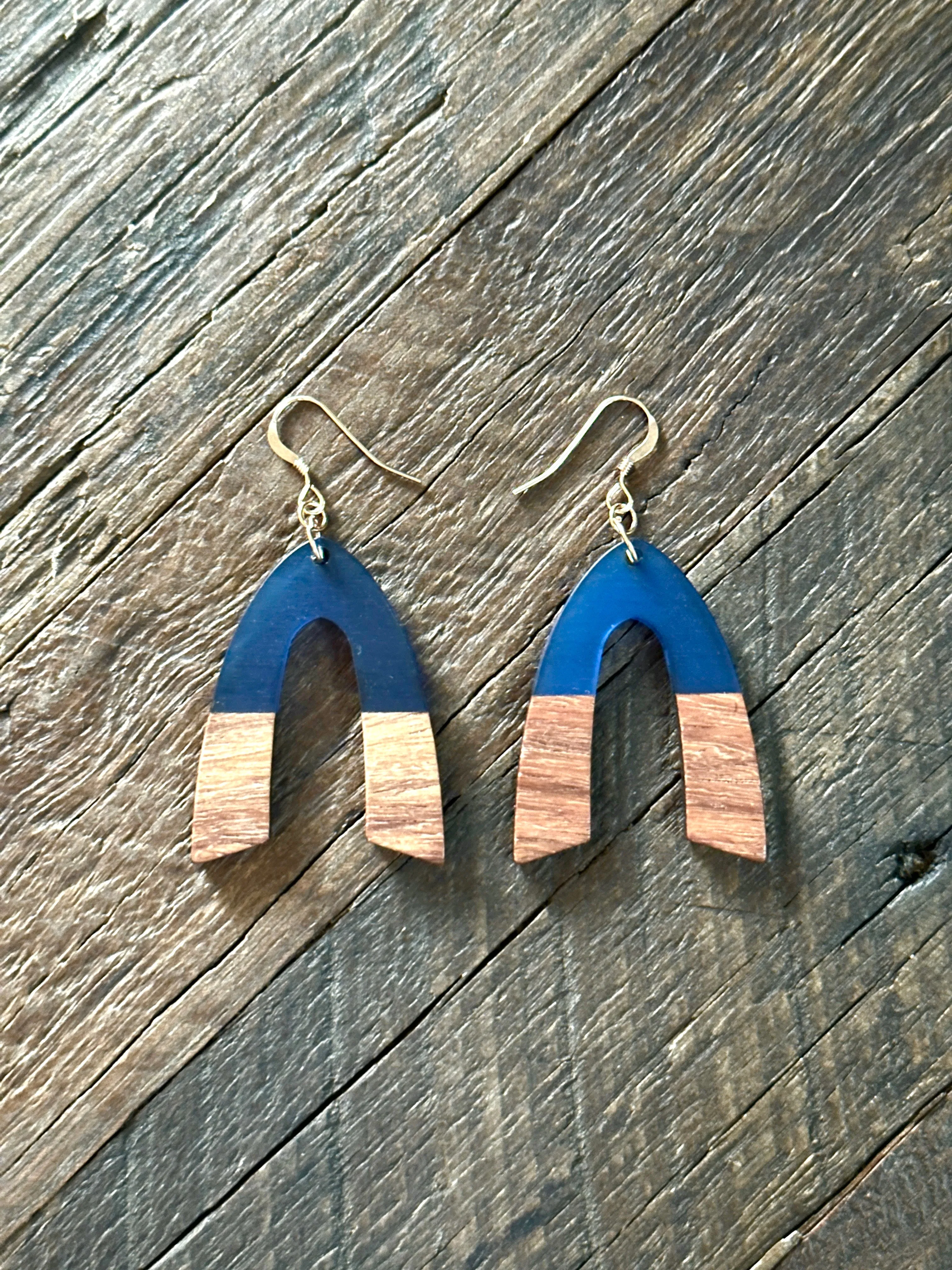 Wooden & Gold Foil Drop Earrings - Natural V