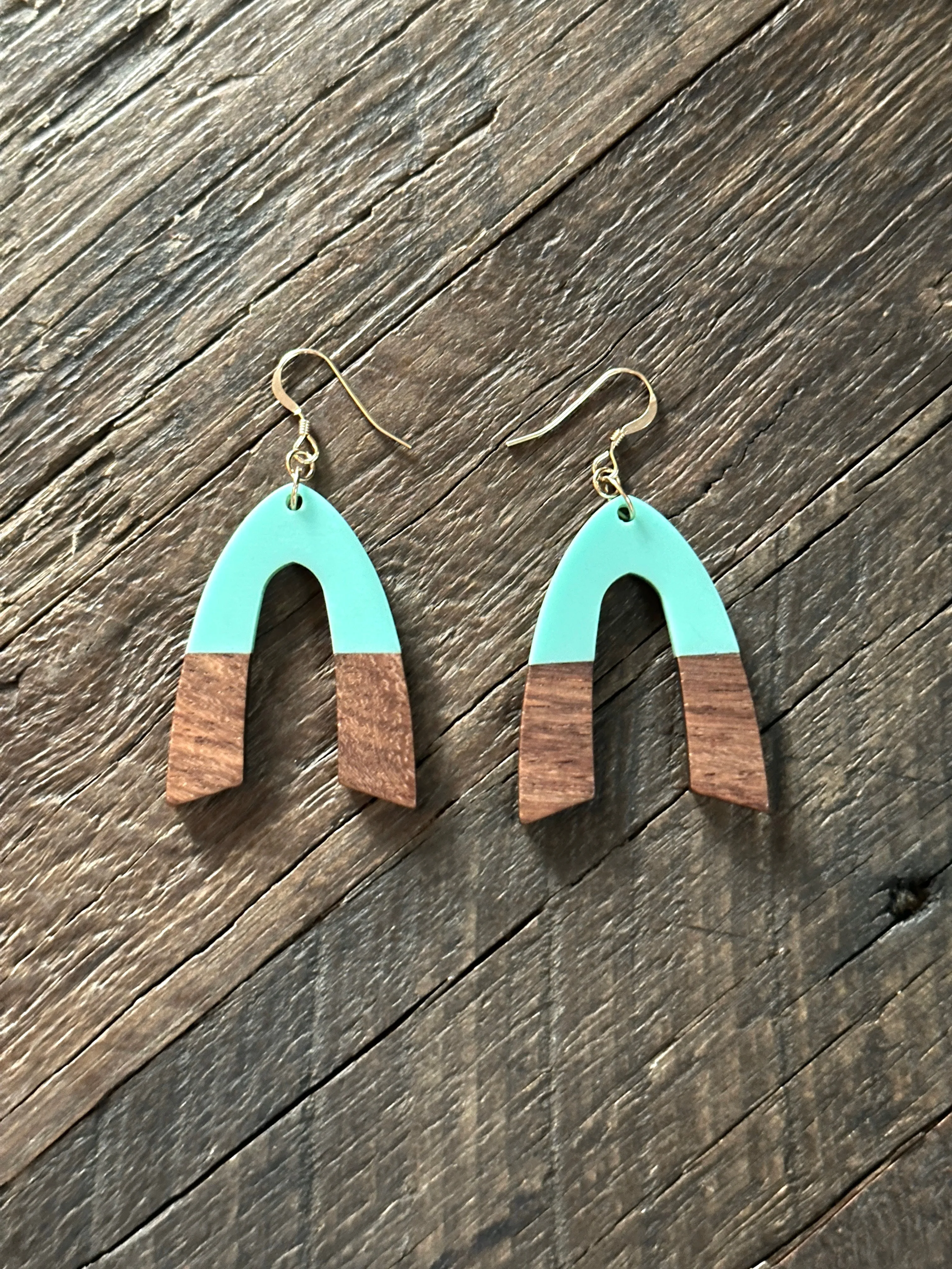 Wooden & Gold Foil Drop Earrings - Natural V